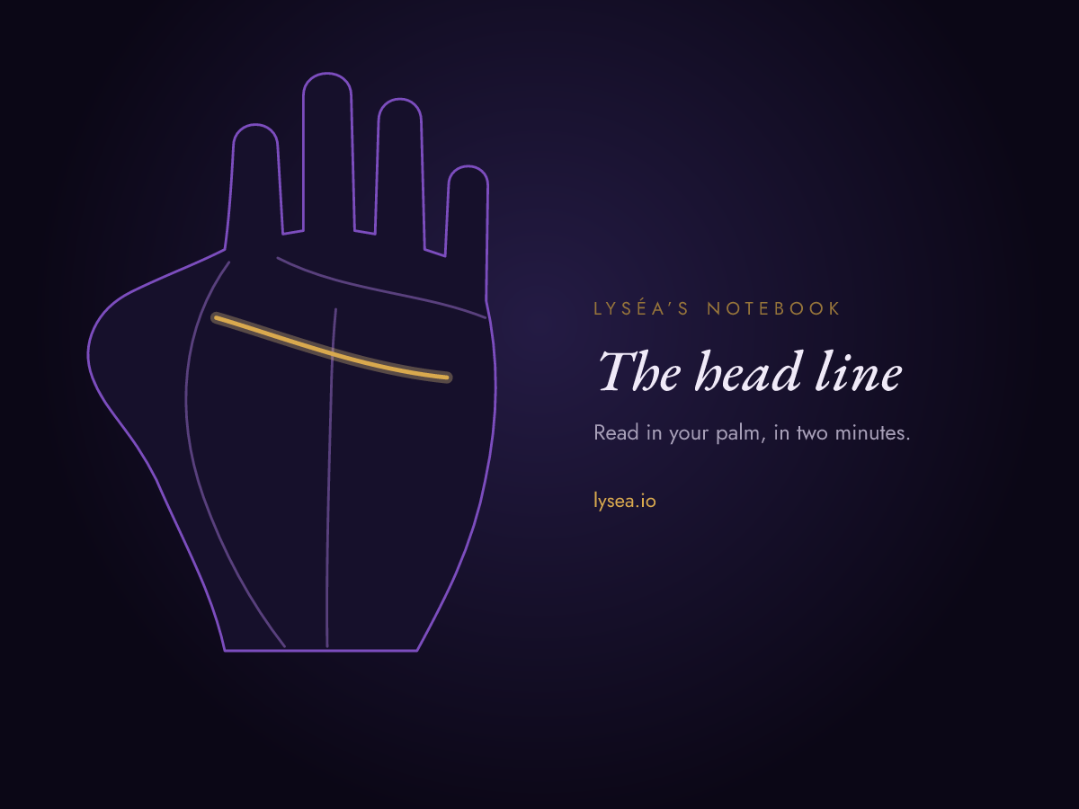 Diagram of a palm: the head line, crossing the middle of the hand, highlighted in gold.